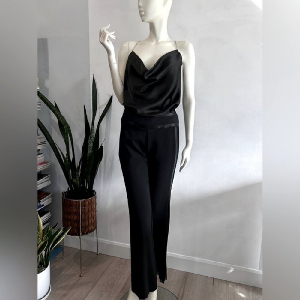 NWT House of Harlow Black Satin Cowl Camisole With Rhinestone Straps - Picture 4 of 13